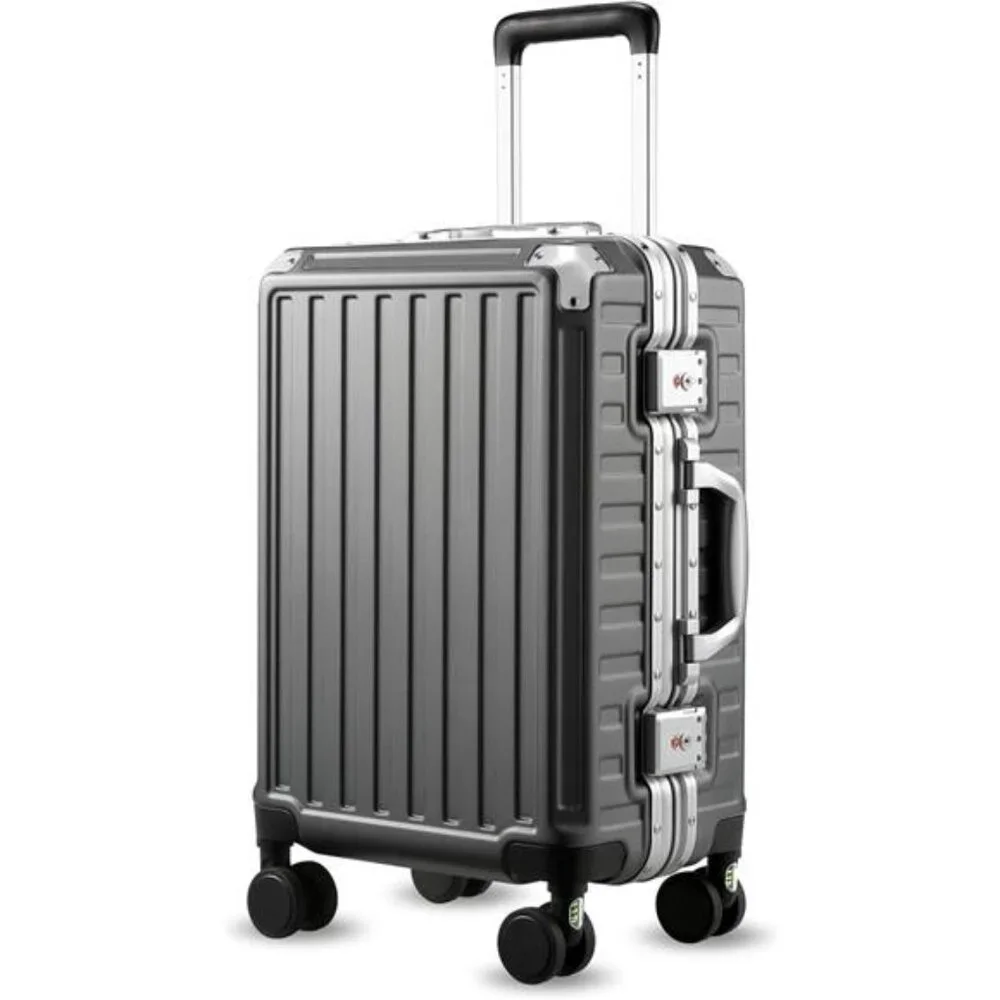Carry On Luggage with Spinner Wheels Aluminum Frame Hard Shell Suitcase 20